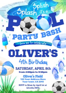 Pool Party Soccer Invitation (blue) - www.printerfairy.com design preview