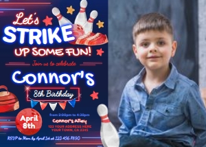 Bowling Invitation with photo (red-blue) - www.printerfairy.com: Bowling Invitation with photo (red-blue) - www.printerfairy.com