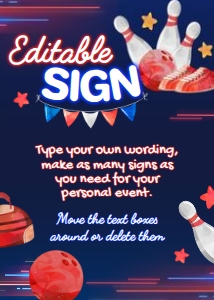 Bowling Editable Sign (red-blue) - www.printerfairy.com design preview
