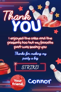 Bowling Thank You Card (red-blue) - www.printerfairy.com: Bowling Thank You Card (red-blue) - www.printerfairy.com