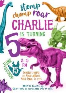 Dinosaur Birthday Invitation (Full Color) - www.printerfairy.com: Dinosaur Birthday Invitation (Full Color) - www.printerfairy.com