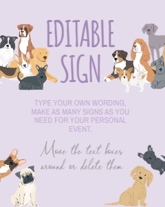 Puppies Editable Sign (Purple) - www.printerfairy.com design preview