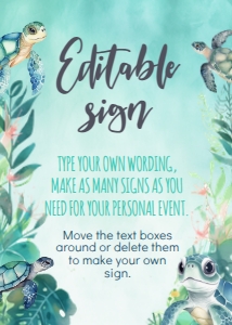 Turtle Editable Sign  (Blue) - www.printerfairy.com design preview