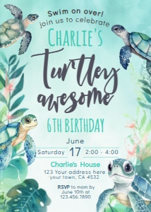 Turtle Birthday Invitation (Green Blue) - www.printerfairy.com design preview