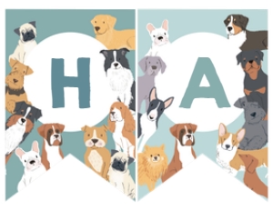 Puppies Happy Birthday Banner (Blue) - www.printerfairy.com design preview