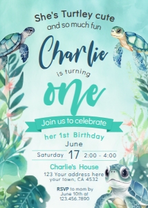 Turtle Invitation One (Green Blue) - www.printerfairy.com design preview