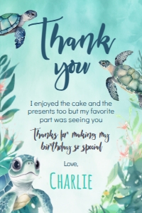 Turtle Thank You Card (Green Blue) - www.printerfairy.com design preview