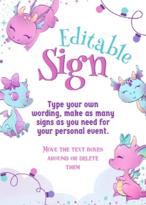 Dragon Editable Sign (pink-blue) - www.printerfairy.com design preview
