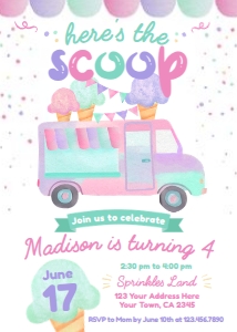 Ice Cream Truck Birthday Invitation (Pink, purple, green) - www.printerfairy.com: Ice Cream Truck Birthday Invitation (Pink, purple, green) - www.printerfairy.com