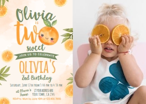 Orange Two Invitation with Photo (Orange) - www.printerfairy.com design preview