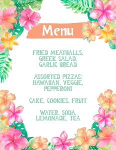 Luau_Floral Menu (Pink&Green, 8.5x11) - www.printerfairy.com: Luau_Floral Menu (Pink&Green, 8.5x11) - www.printerfairy.com
