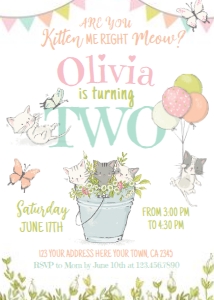 Kitties Second Birthday Invitation (White) - www.printerfairy.com design preview