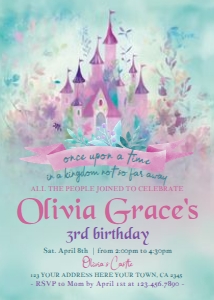 Princess Castle ALL AGE Birthday Invitation (purple-floral) - www.printerfairy.com design preview