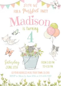 Kitties Birthday Invitation (White) - www.printerfairy.com design preview