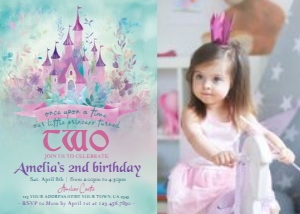 Princess Castle TWO Birthday Invitation with photo (purple-floral) - www.printerfairy.com design preview