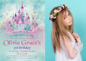 Princess Castle ALL AGES Birthday Invitation with photo (purple-floral) - www.printerfairy.com design preview