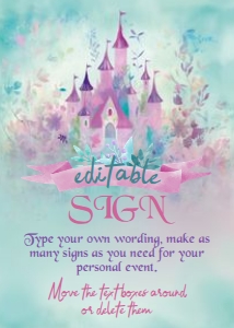 Princess Castle Editable Sign 5x7 (purple-floral) - www.printerfairy.com design preview