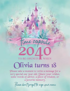 Princess Castle Time Capsule Sign (purple-floral) - www.printerfairy.com design preview