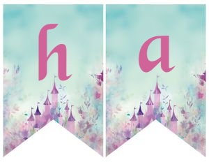 Princess Castle Birthday Banner (purple-floral) - www.printerfairy.com design preview