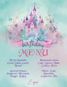 Princess Castle Menu (purple-floral) - www.printerfairy.com design preview