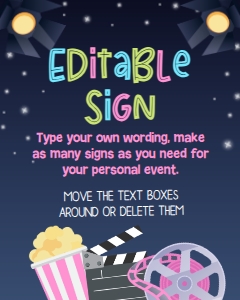 Movie Night Editable Sign (Pink) - www.printerfairy.com design preview