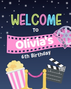 MovieNight Welcome Sign (Pink) - www.printerfairy.com design preview