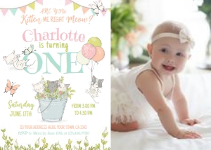 Kitties First Birthday Invitation with photo (White) - www.printerfairy.com design preview