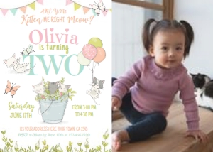 Kitties Second Birthday Invitation with photo (White) - www.printerfairy.com design preview
