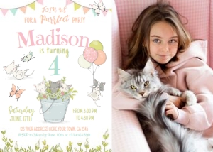 Kitties Birthday Invitation with photo (White) - www.printerfairy.com design preview
