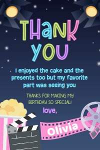 Movie Night Thank You Card (Pink) - www.printerfairy.com design preview
