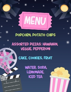 Movie Night Menu (Pink) - www.printerfairy.com design preview