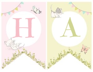 Kitties Birthday Banner (White) - www.printerfairy.com design preview