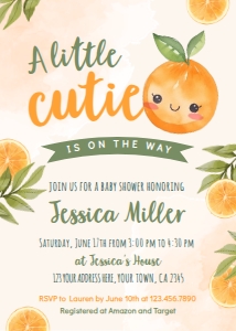 Orange Baby Shower Little Cutie Invitation - www.printerfairy.com design preview
