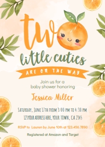 Orange Baby Shower Twins Invitation - www.printerfairy.com design preview