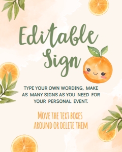 Orange Baby Shower Editable Sign - www.printerfairy.com design preview