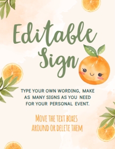 Orange Baby Shower Editable Sign (8.5x11) - www.printerfairy.com: Orange Baby Shower Activities - www.printerfairy.com