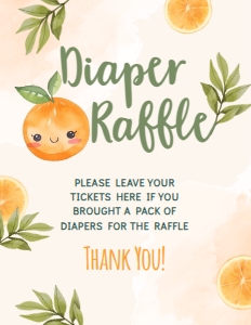 Orange Baby Shower Diaper Raffle Sign - www.printerfairy.com design preview