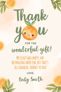 Orange Baby Shower Thank You Card - www.printerfairy.com design preview