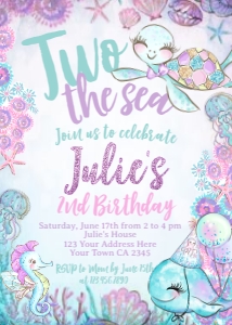 Under The Sea_Two Invitation (glitter-purple-pink) - www.printerfairy.com design preview