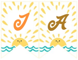 Here comes the sun NAME Banner (yellow) - www.printerfairy.com: Here Comes The Sun Baby Shower Banner (yellow) - www.printerfairy.com