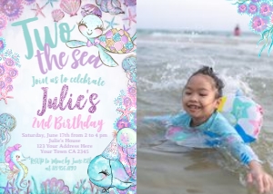 Under The Sea_Two Invitation with Photo (glitter-purple-pink) - www.printerfairy.com design preview