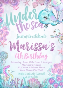 Under The Sea_All Ages Invitation (glitter-purple-pink) - www.printerfairy.com design preview