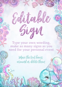 Under The Sea_Editable Sign (glitter-purple-pink) - www.printerfairy.com design preview