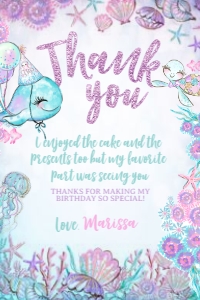 Under The Sea Thank You Card (glitter-purple-pink) - www.printerfairy.com design preview