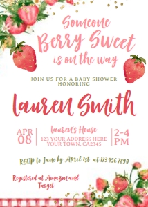 Strawberry Baby Shower Invitation (red) - www.printerfairy.com: Strawberry Baby Shower Invitation (red) - www.printerfairy.com