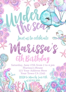 Under The Sea_All Ages Invitation (glitter-purple-white) - www.printerfairy.com design preview