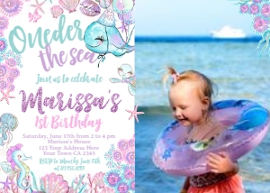 Under The Sea_One Invitation with Photo (glitter-purple-white) - www.printerfairy.com design preview
