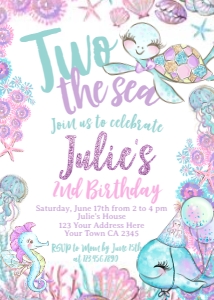 Under The Sea_Two Invitation (glitter-purple-white) - www.printerfairy.com design preview