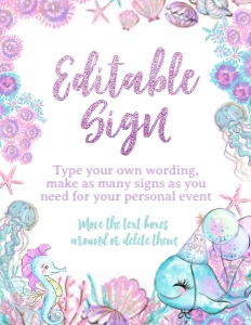 Under The Sea_Editable Sign (glitter-purple-white) - www.printerfairy.com design preview