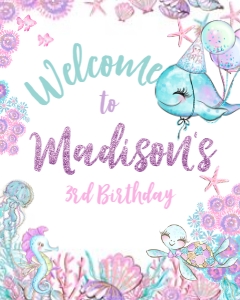 Under The Sea_Welcome Sign (glitter-purple-white, 16x20) - www.printerfairy.com: Under The Sea_Welcome Sign (glitter-purple-white) - www.printerfairy.com